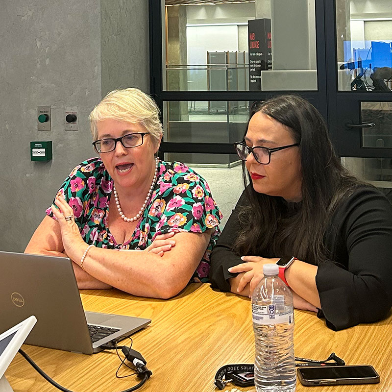 Caro with client working at desk