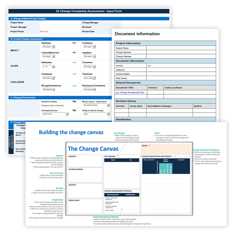 Screenshots of our change templates