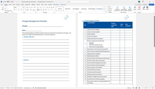 Change management checklist screenshot