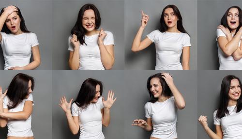 Different shots of lady expressing different body language gestures