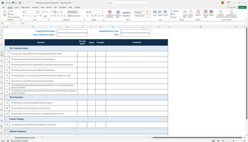 Training assessment and evaluation template