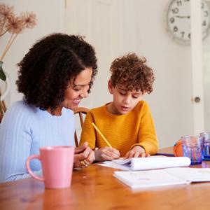 Mum home schooling her children