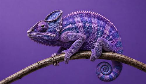 Chameleon on purple background blending in