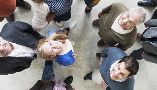 Mixed group of people all looking up