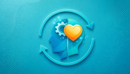 Turquoise abstract concept of mind with cycle arrows around it