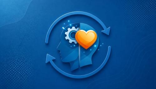 Blue abstract concept of mind with cycle arrows around it