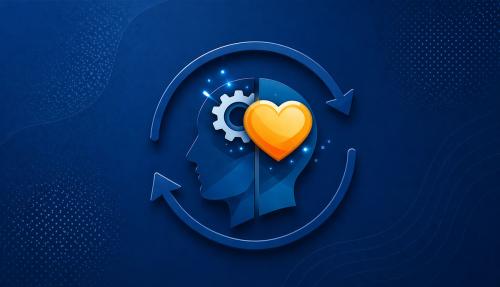 Dark blue abstract concept of mind with cycle arrows around it