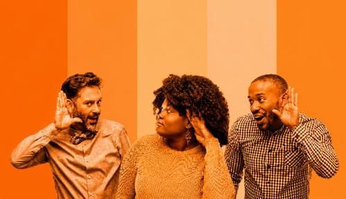 People communicating orange background