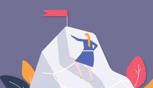 Basic illustration of man holding flag on mountain
