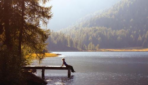 Jetty on peaceful lake