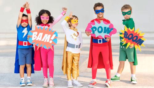 Kids dressed as super heroes